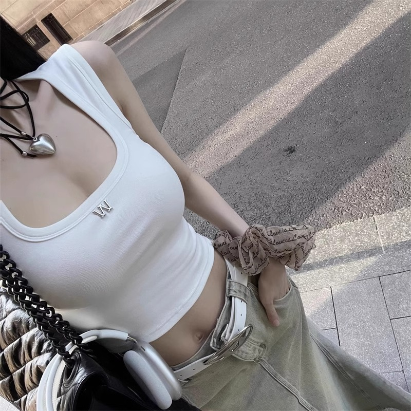 Korean foreign trade order 92 cotton/8 spandex 40 counts 210g pure cotton pure desire vest for women summer U-neck short style