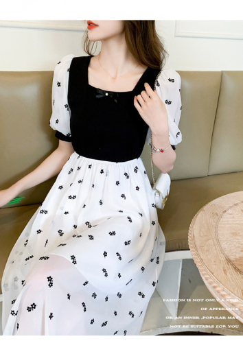 French retro design waist slimming chiffon splicing floral dress for women summer