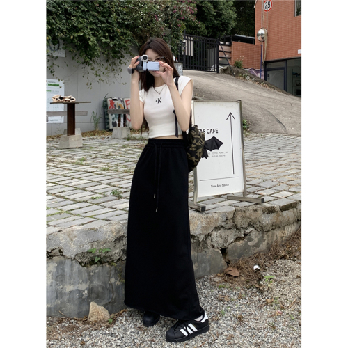 Summer 2024 new pure cotton black high waist skirt for women