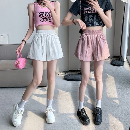 New version of Internet celebrity hot girl's high-end washed cotton fabric versatile high-waisted shorts and wide-leg pants