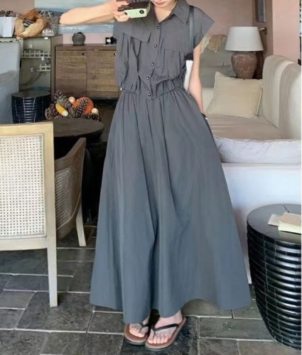 Original Korean chic short sleeveless shirt + half-length skirt suit for women