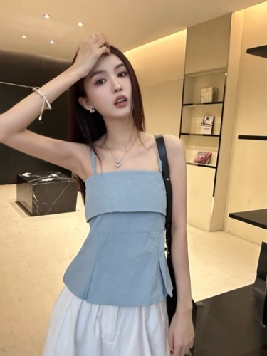 Actual shot~Summer design niche slim-fitting short sleeveless top