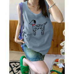 Official Photo New Summer Loose Cotton Fun Printed Sleeveless Vest for Women