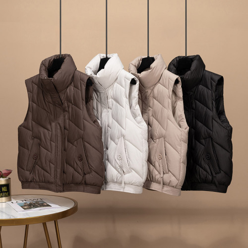 Actual shot of European station high-end glossy no-wash down cotton vest jacket for women 2024 autumn and winter outer wear cotton vest