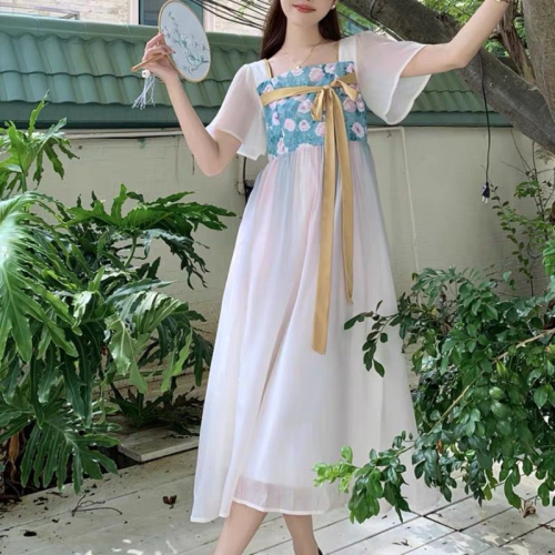 New Chinese style light national style women's clothing improved version of Hanfu dress spring and summer high-end temperament waist slimming long skirt