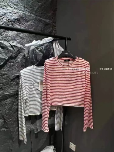 2024 summer new style striped long-sleeved sunscreen T-shirt for women Korean style loose design hollow thin long-sleeved top