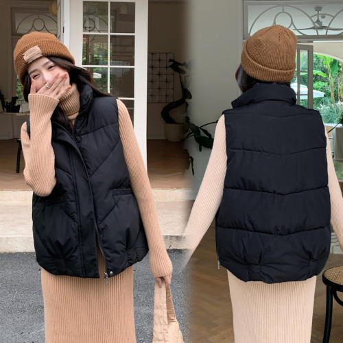 Internet celebrity vest for women 2024 autumn and winter new Korean version loose cotton waistcoat stand collar solid color cotton vest jacket