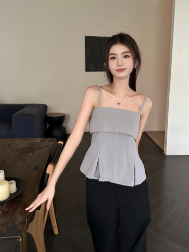 Actual shot~Summer design niche slim-fitting short sleeveless top