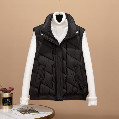 Actual shot of European station high-end glossy no-wash down cotton vest jacket for women 2024 autumn and winter outer wear cotton vest