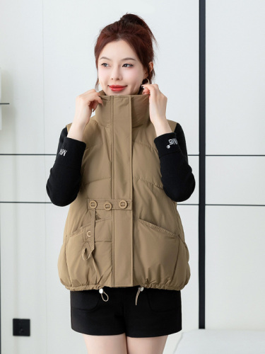 Large size 200 pounds down cotton vest for women winter new Korean style loose outer wear large pocket embroidered vest vest