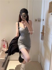 Live-action~Pure desire style with bra cups spaghetti strap dress, layered with lace bodycon bodysuit and high-waisted mini skirt