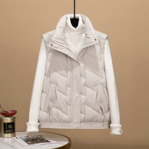 Actual shot of European station high-end glossy no-wash down cotton vest jacket for women 2024 autumn and winter outer wear cotton vest