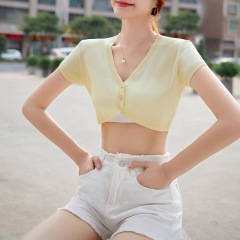 Summer short ice silk thin cardigan jacket suspender skirt with short-sleeved shawl and skirt small waistcoat for women