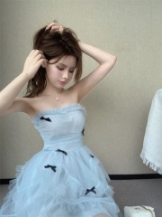 Real shot of French hottie tube top gauze material cake tutu skirt princess dress for children