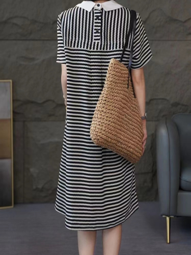 Loose and casual Korean style slimming striped dress mid-length women's 2024 summer new fashionable skirt