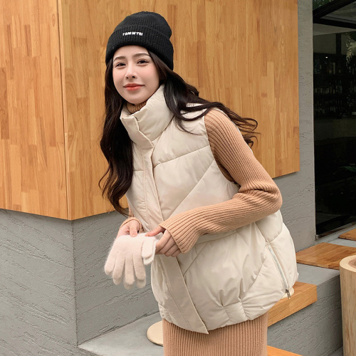 Internet celebrity vest for women 2024 autumn and winter new Korean version loose cotton waistcoat stand collar solid color cotton vest jacket