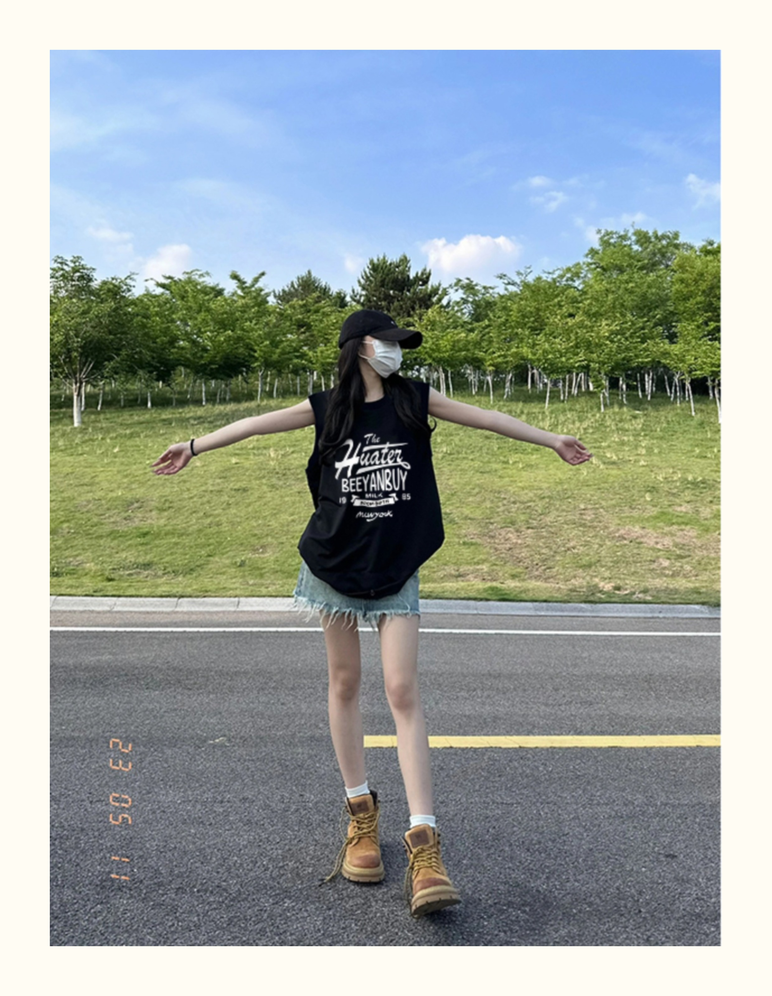 高質量純棉220克19支精梳緊密印花寬鬆大版無袖坎肩背心恤女