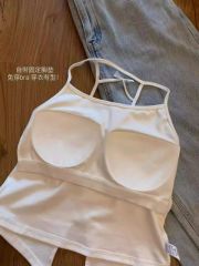 性感露背設計開叉背心女夏季2024新款帶胸墊美背上衣