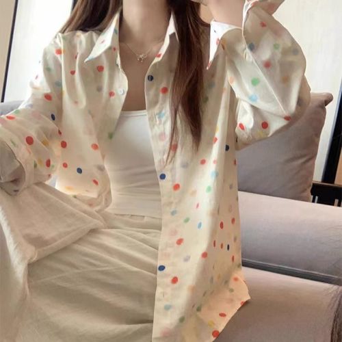 Original fabric design sense niche loose slimming French style sunscreen polka dot long sleeve women's shirt