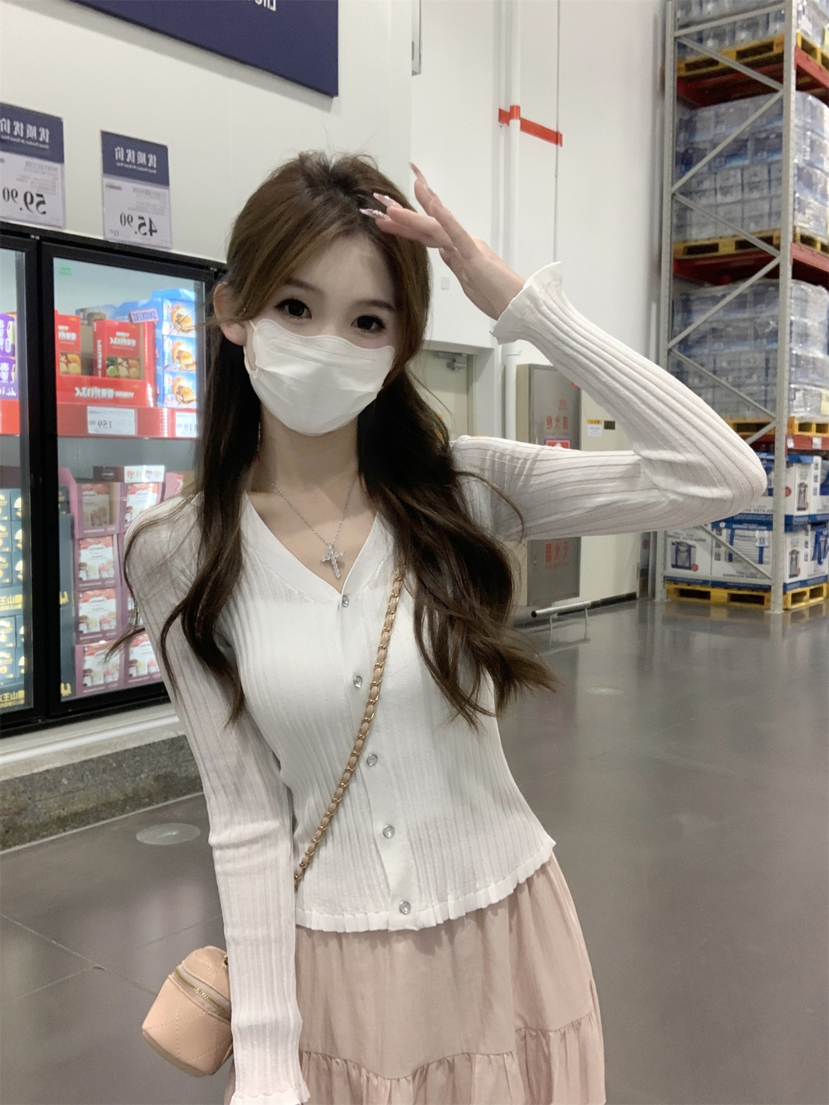 實拍 夏季韓版氣質v領溫柔鑽扣開衫防曬針織上衣外搭女