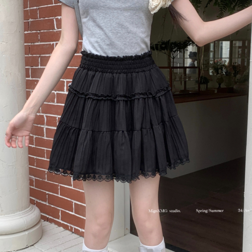 kumikumi French lace splicing tutu skirt women's high waist skirt spring sweet cake skirt versatile short skirt