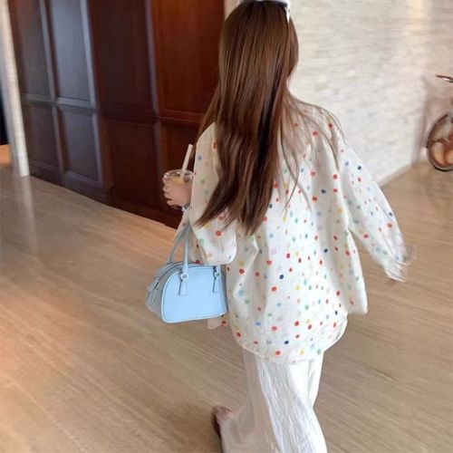 Original fabric design sense niche loose slimming French style sunscreen polka dot long sleeve women's shirt