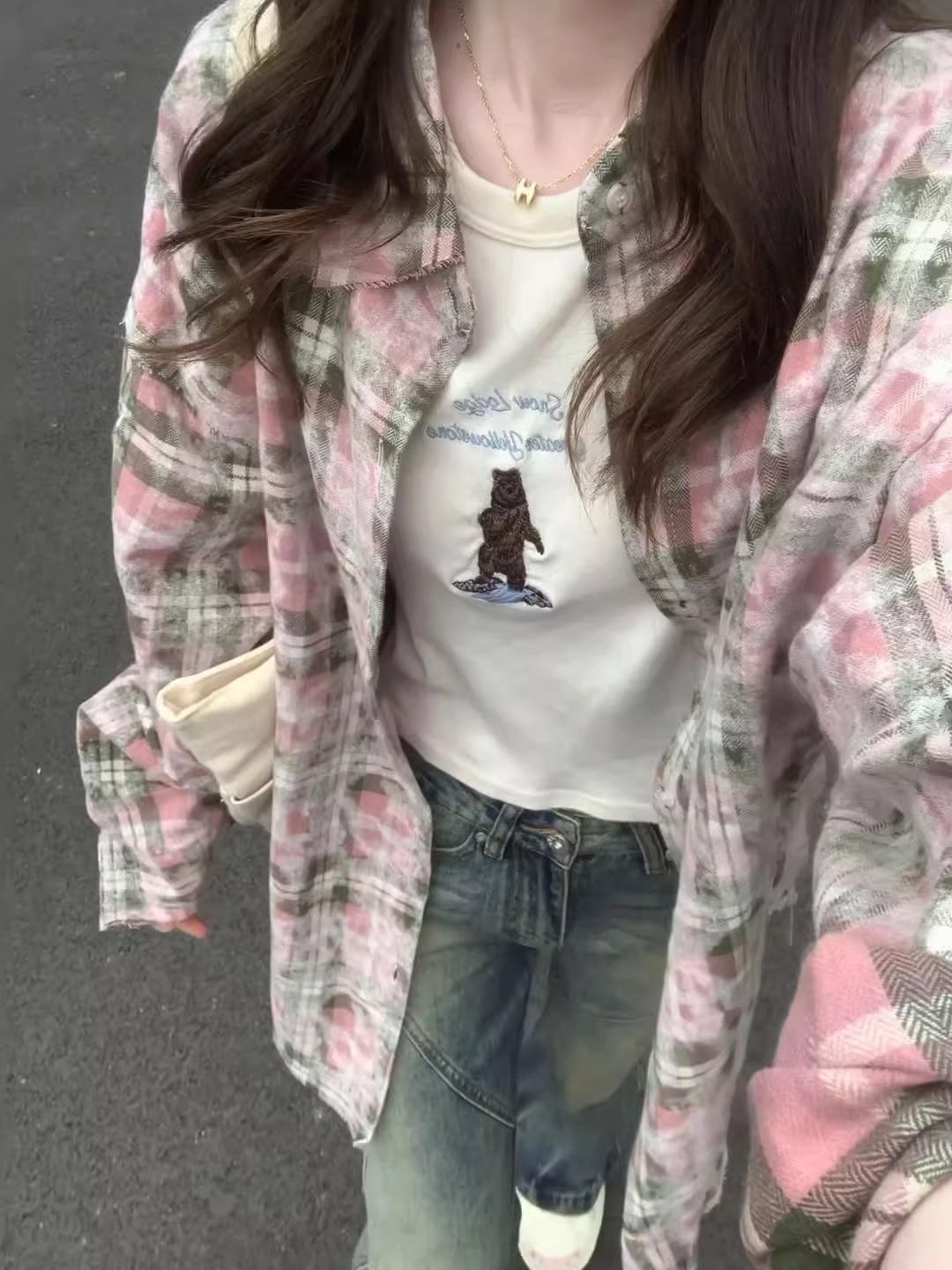 原版布料300斤特大碼撞色設計藝術感格子襯衫外套女