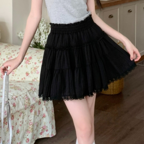 kumikumi French lace splicing tutu skirt women's high waist skirt spring sweet cake skirt versatile short skirt