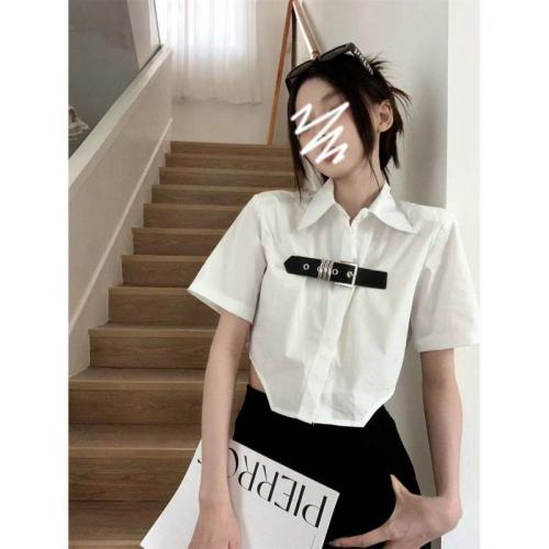 Thai hot girl college style white short-sleeved shirt for women 2024 summer niche chic short pure lust top