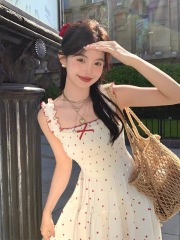 Acaine5/8 20:00 95折款波爾卡少女 韓系甜妹花邊波點吊帶裙