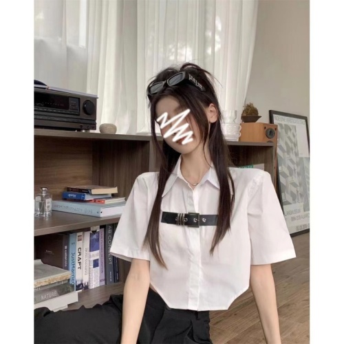 Thai hot girl college style white short-sleeved shirt for women 2024 summer niche chic short pure lust top