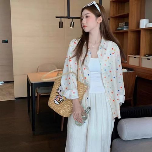 Original fabric design sense niche loose slimming French style sunscreen polka dot long sleeve women's shirt