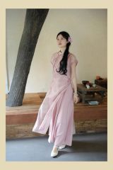 山中有桂枝｜飛花令 少女粉色薄紗草木染天絲改良旗袍＋吊帶裙