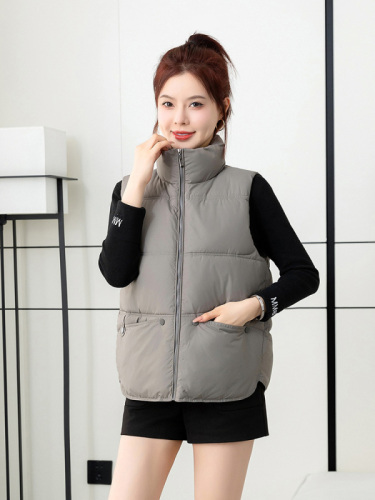 Stand collar sleeveless vest cotton coat for women 2024 new autumn and winter new waist slimming versatile drawstring cotton coat