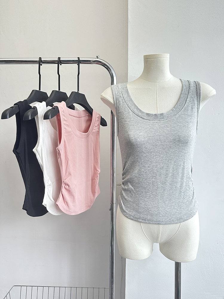 Real shot of versatile slim vest for women ins2024 new waist smocked hot girl sleeveless top