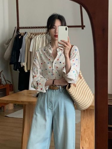 Colorful polka dot spring and summer casual loose sun protection shirt 2024 shirt lazy sweet loose shirt flesh-covering shirt