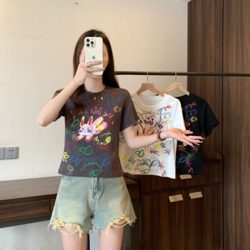 Summer plus size women's new Korean style graffiti childlike printed casual tops