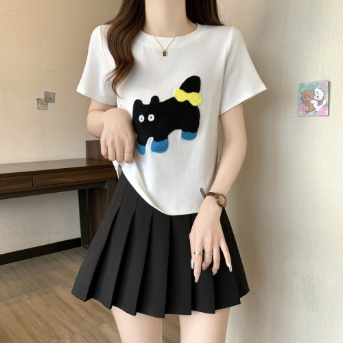 Plus size women's new embroidered cartoon short-sleeved tops