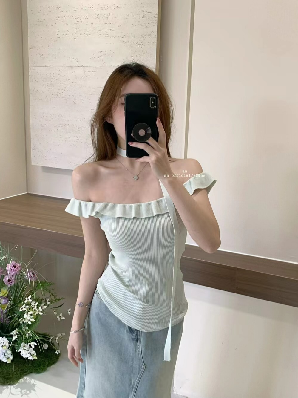 AS OFFICIAL sweet, playful, fashionable ruffled suspender knitted shirt for women in summer with tie
