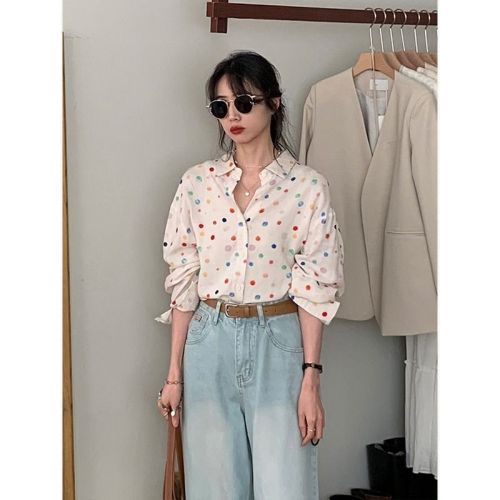 Colorful polka dot spring and summer casual loose sun protection shirt 2024 shirt lazy sweet loose shirt flesh-covering shirt