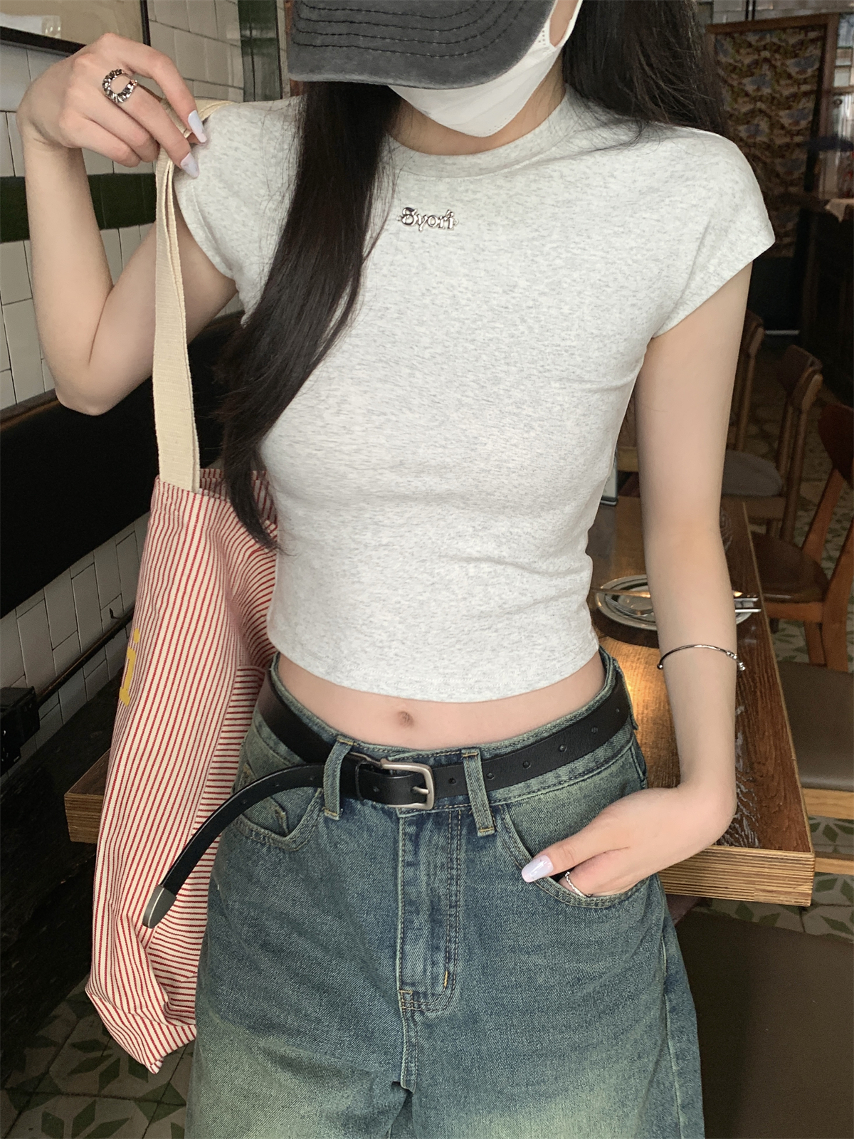 實拍 夏季韓版修身氣質包袖顯瘦百搭正肩純棉短袖T恤上衣女
