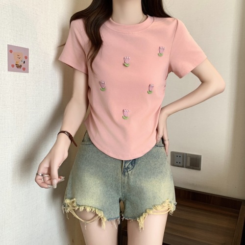 Summer plus size women's new style three-dimensional beautiful small flower pastoral tulip short sleeves