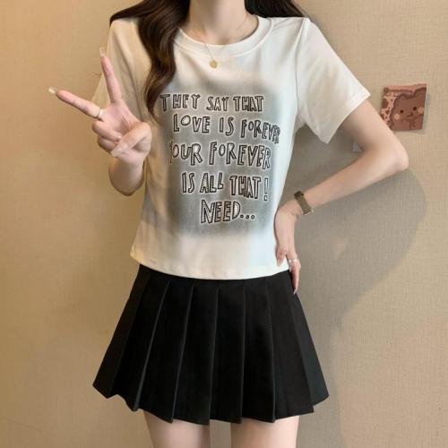 Summer plus size women's new hot brick letter fashion Hong Kong style short-sleeved tops