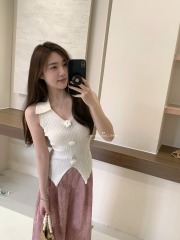 Design niche lapel waist slit vest outer wear women's 2024 summer new V-neck slim sleeveless top