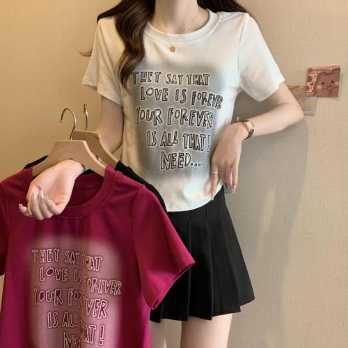 Summer plus size women's new hot brick letter fashion Hong Kong style short-sleeved tops