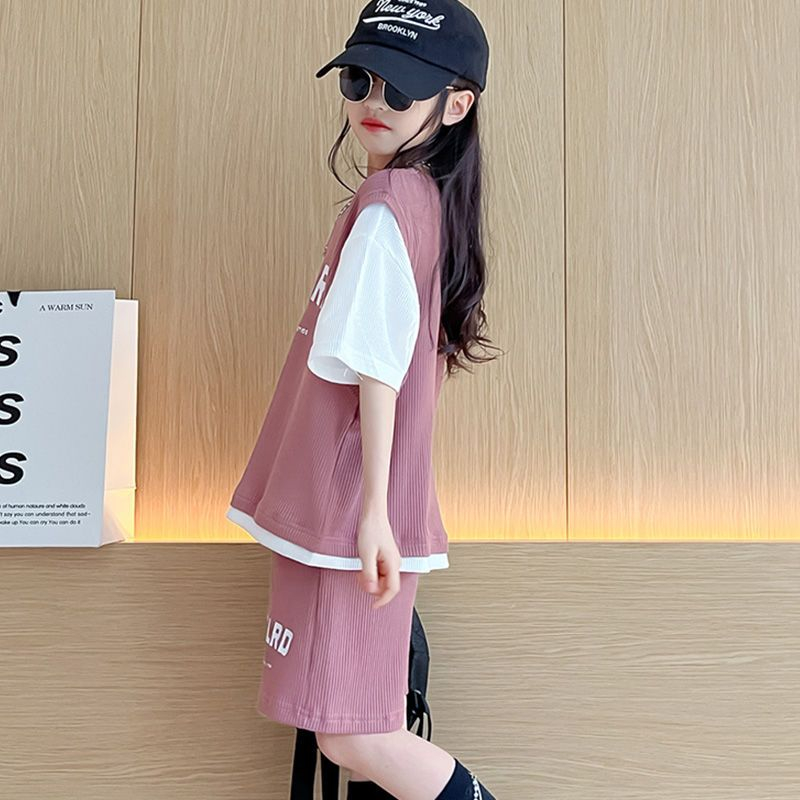 女童夏裝套裝2024新款兒童夏季短褲洋氣時髦童裝衣服大童運動套裝