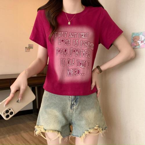 Summer plus size women's new hot brick letter fashion Hong Kong style short-sleeved tops