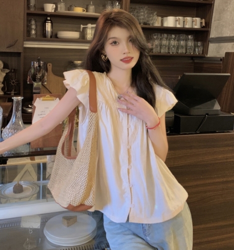 Real shot 2024 summer new style lace stitching V-neck shirt women's sleeveless cardigan top