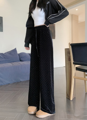 Spring and summer plus size women's new style fat sister long casual polka dot wide leg pants