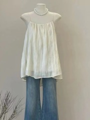 2024 new summer style tea style women's lazy style Internet celebrity high-end white suspender shirt trend